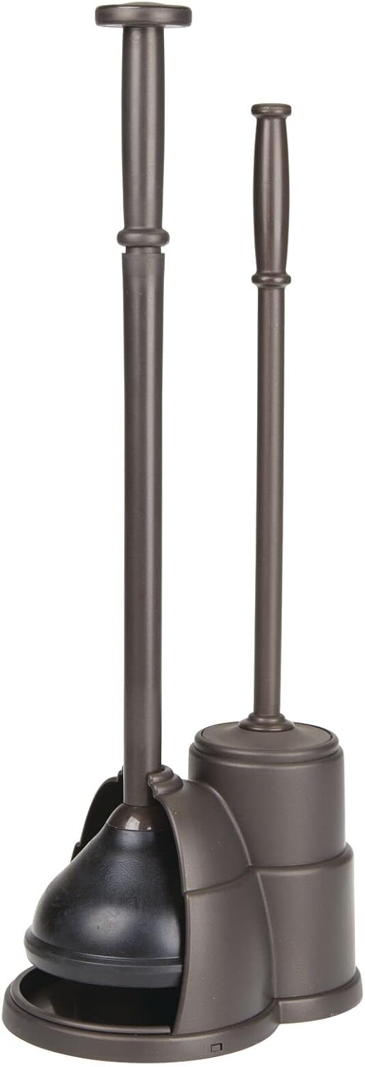 mDesign Plunger and Brush Set for Toilet Bowl - Hidden. Modern Toilet Brush and Plunger Set with Caddy - Brush Cleaner and Plunger Combo with Holder for Bathroom - Hyde Collection - Bronze