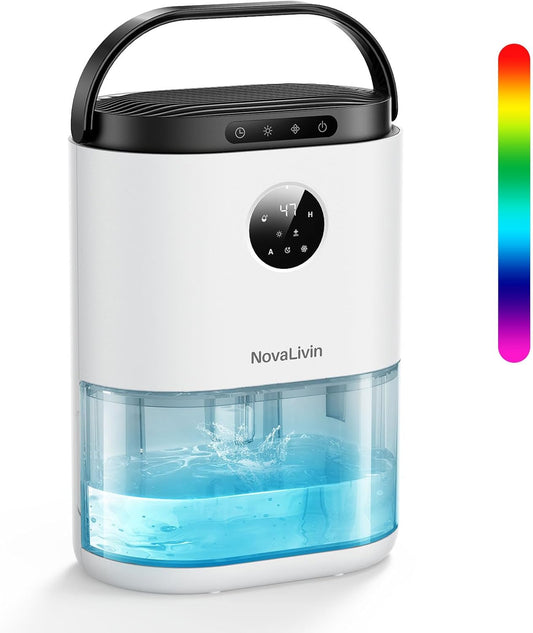Dehumidifier for Home. 68 OZ Water Tank Dehumidifiers for Bathroom. Bedroom. Living room with. Auto Humidity Control. Digital Display. 7 Color Breathing Light. White
