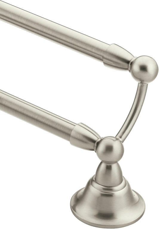 Moen Sage Collection Spot Resist Brushed Nickel 24-Inch Double-Towel Bar. Wall Mounted Bath Towel Hanger with Two Rods. DN6822BN