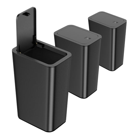 N. NETDOT 3 Pack 10 Liter Small Trash Can with lid. 2.6 Gallon.Garbage Can Slim Trash Bin Waste Basket for Bathroom.Kitchen.Bedroom.Living Room.Office.Laundry - Black