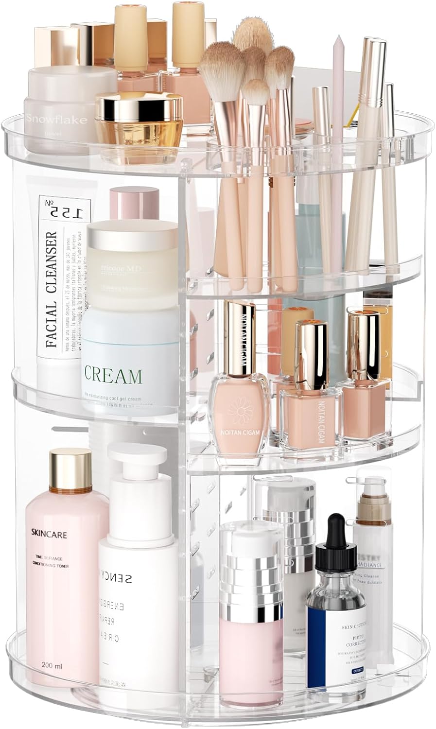 Rotating Makeup Organizer. DIY 8 Adjustable Layers Spinning Skincare Organizer. Cosmetic Display Case with Brush Holder Perfume Tray. Multi-Function Storage Carousel for Vanity Bathroom Countertop