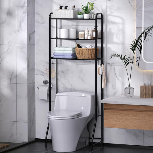 samstar 3 Tier Over The Toilet Storage Rack. Bathroom Organizer Shelves Cabinet Above Toilet. Freestanding Shelf Space Saver. Black