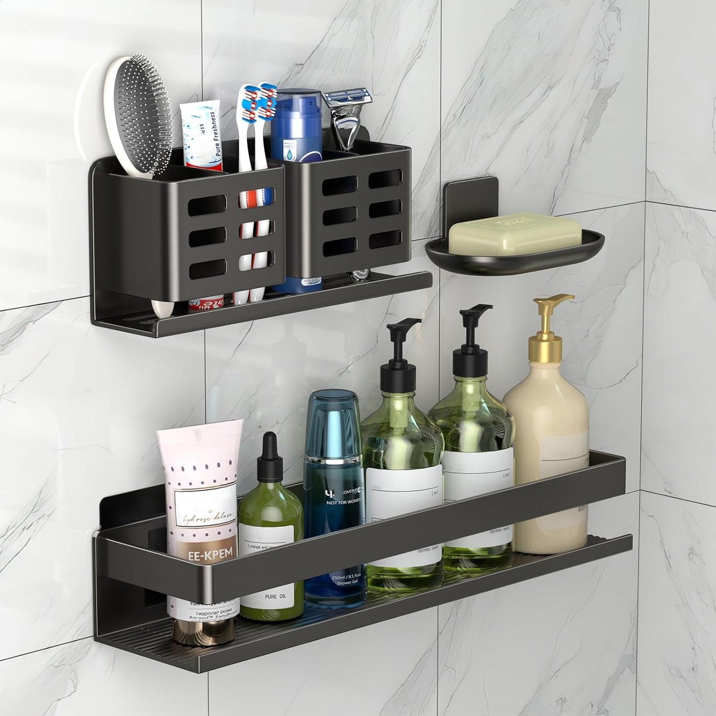 Shower Shelf 3 Pack - Bathroom Shower Shelf Rust-Proof Aluminum Adhesive Installation No Drilling Required. Suitable for Bathroom Storage and Home Decoration