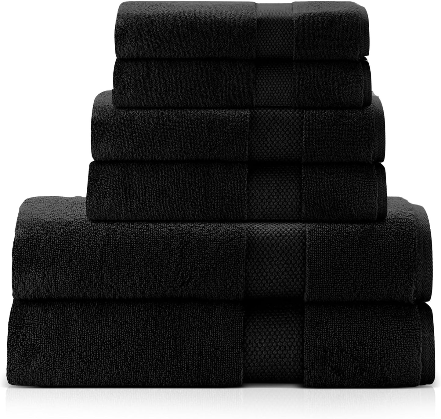 Zero Twist Bathroom Towel Set - Luxury Bath Towel Sets for Bathroom. Hands. and Washcloths - Quick Dry and Absorbent - 6 Pieces. 1 Stripe. Stone
