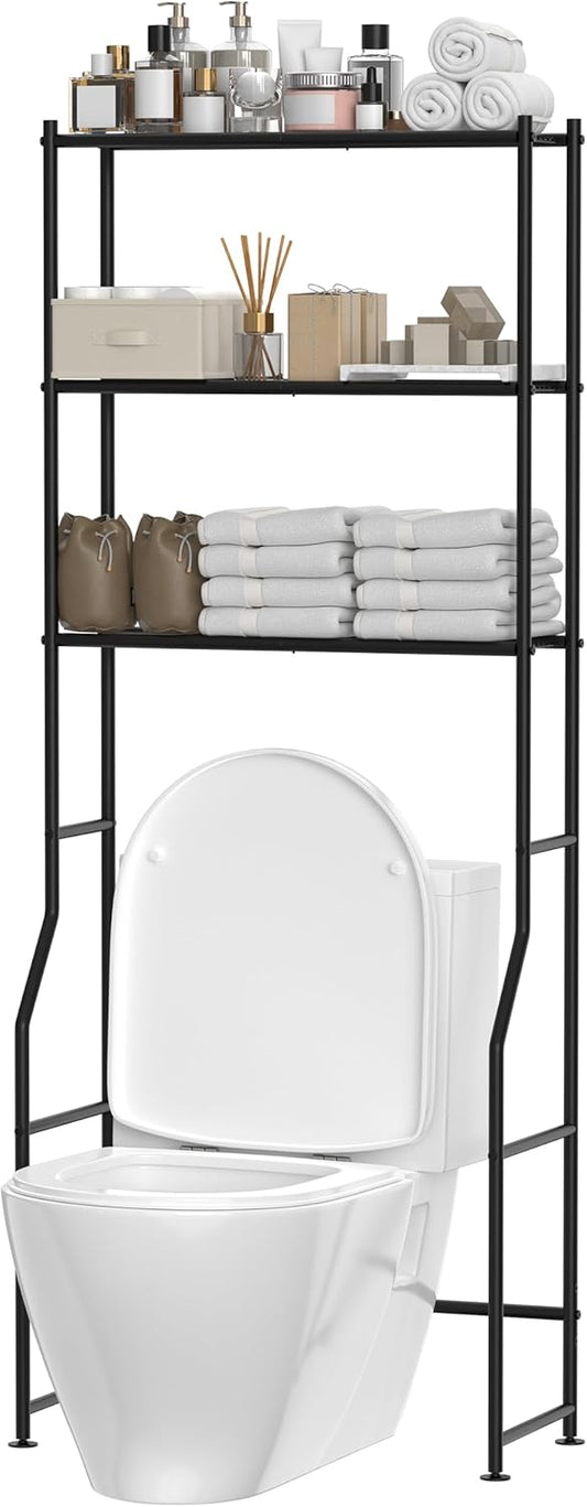 3-Tier Over The Toilet Storage. Freestanding Metal Bathroom Shelves. Space Saver Above The Over Toilet Storage Shelf for Bathroom. Black