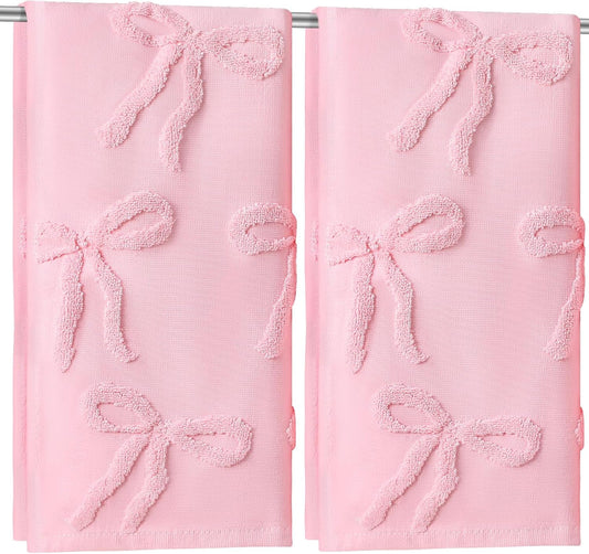 2 Pcs Pink Hand Towels for Bathroom Coquette Bow Hand Towels 100% Cotton Absorbent Decorative Jacquard Weave Bath Decor Preppy Bathroom Decor Gift. 13.7 x 29.5 Inch