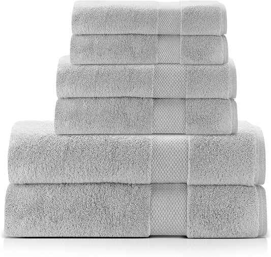 Zero Twist Bathroom Towel Set - Luxury Bath Towel Sets for Bathroom. Hands. and Washcloths - Quick Dry and Absorbent - 6 Pieces. 1 Stripe. Stone