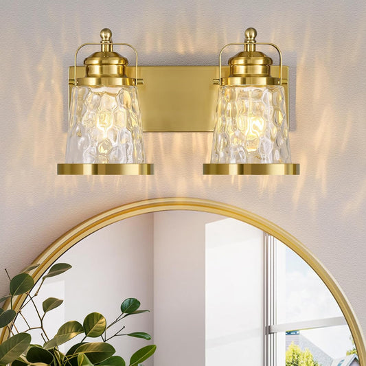 2 Light Bathroom Vanity Light Modern Industrial Gold Vanity Light with Glass Bathroom Light Fixtures Over Mirror
